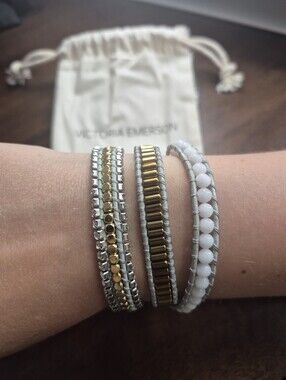 NWT Victoria Emerson Multi-Wrap Beaded Leather Bracelet
